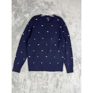 Bonobos Lambs Wool Sweater Mens Medium Navy Blue Animals Embroidered Preppy